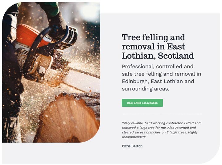 Example of a website designed by StoryThreads for a Tree Surgeon